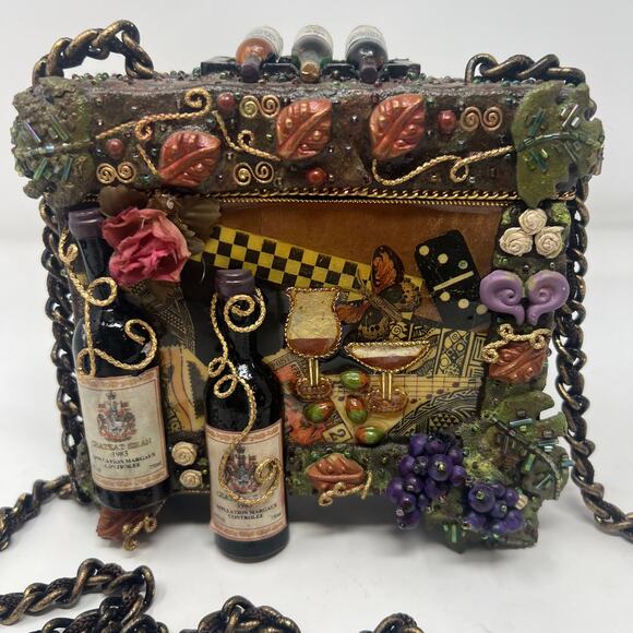 Mary Frances, Wine Themed Crossbody bag with Chain strap and intricate detail - Picture 1 of 13